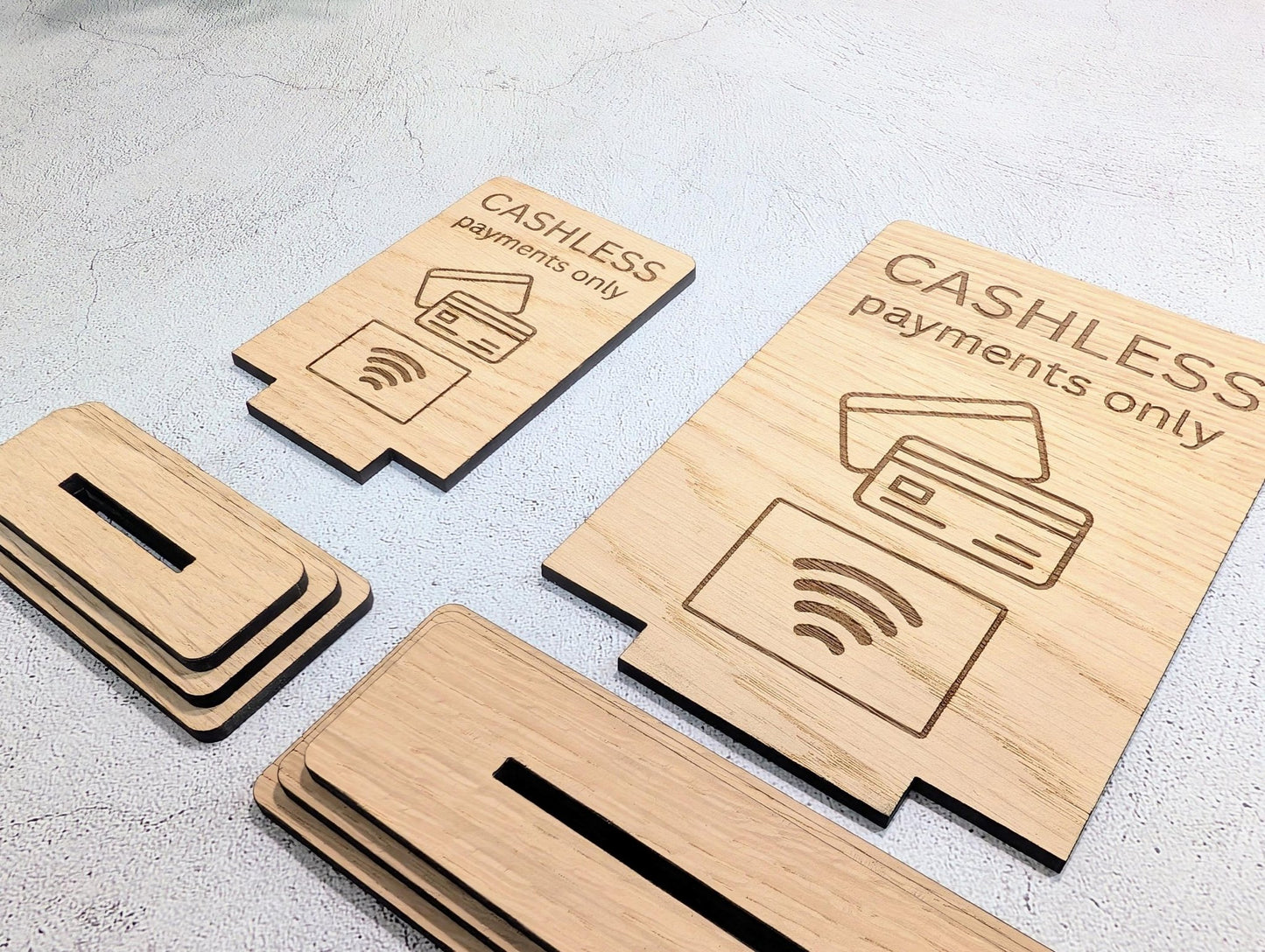 Cashless Payments Sign | Modern Framed Design | Oak | 2 Sizes