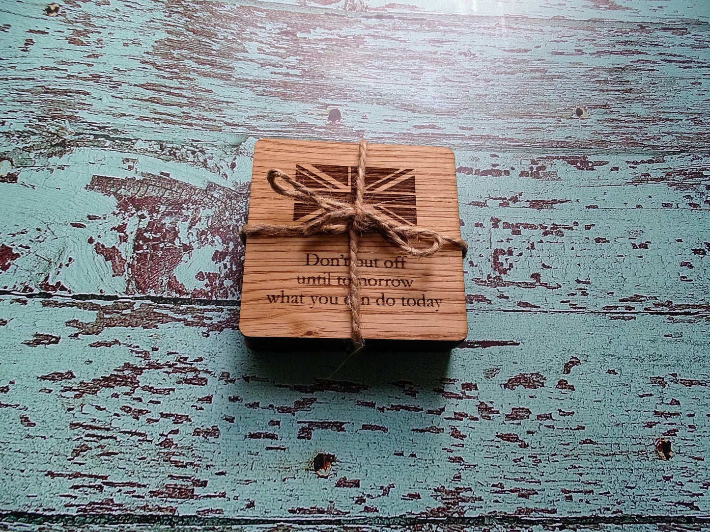 Wooden Coasters With English Proverbs, British Gift, Oak Coasters