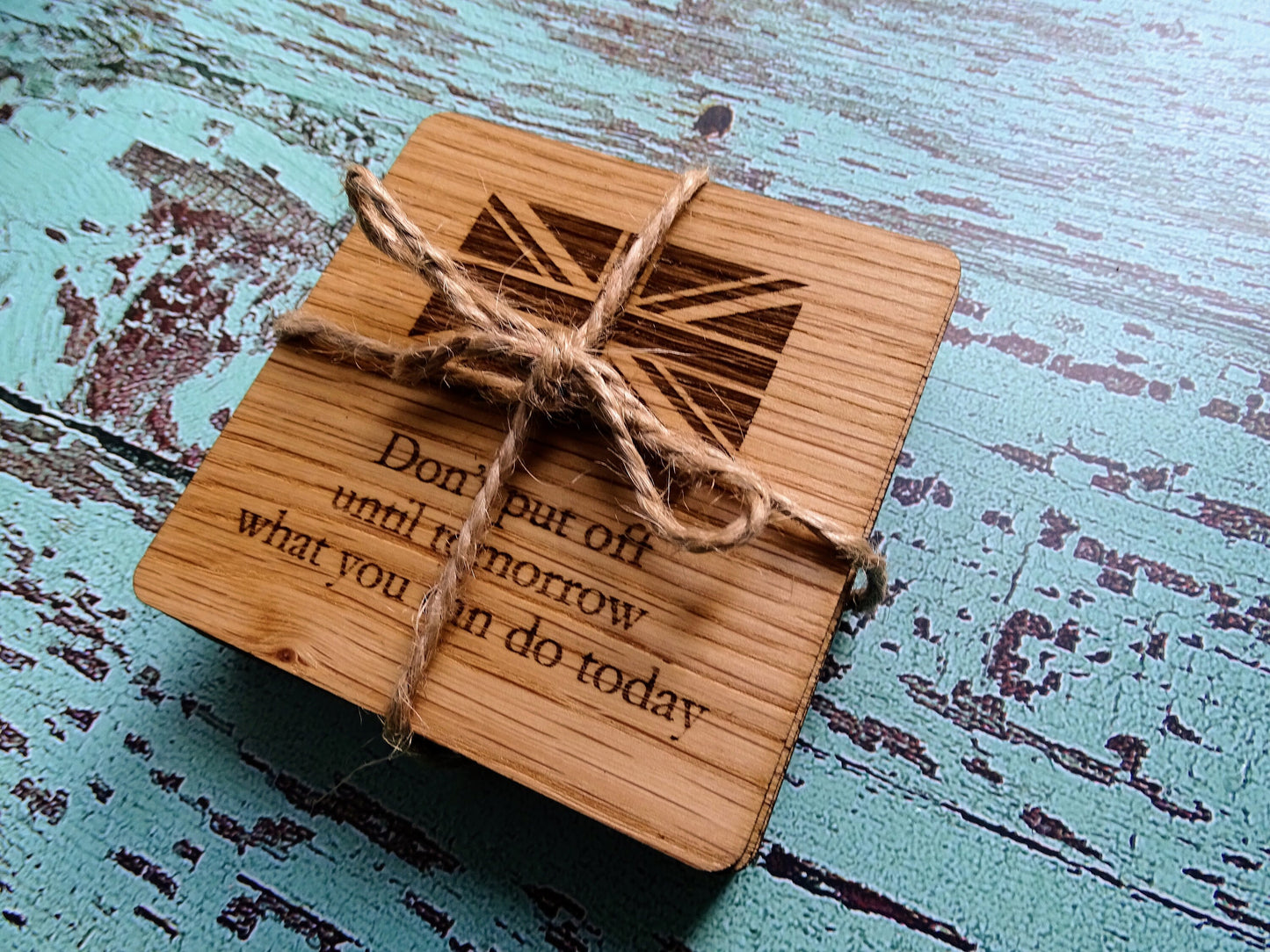 Wooden Coasters With English Proverbs, British Gift, Oak Coasters