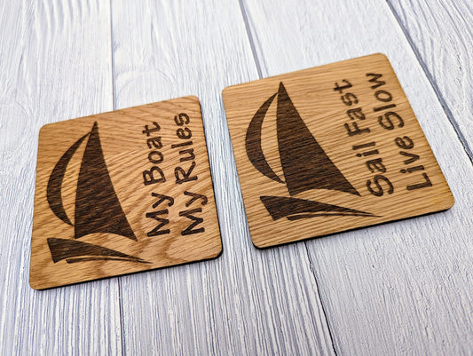 Sailing Coasters, Choice of Sailing Slogan, Pack of 6 Coasters
