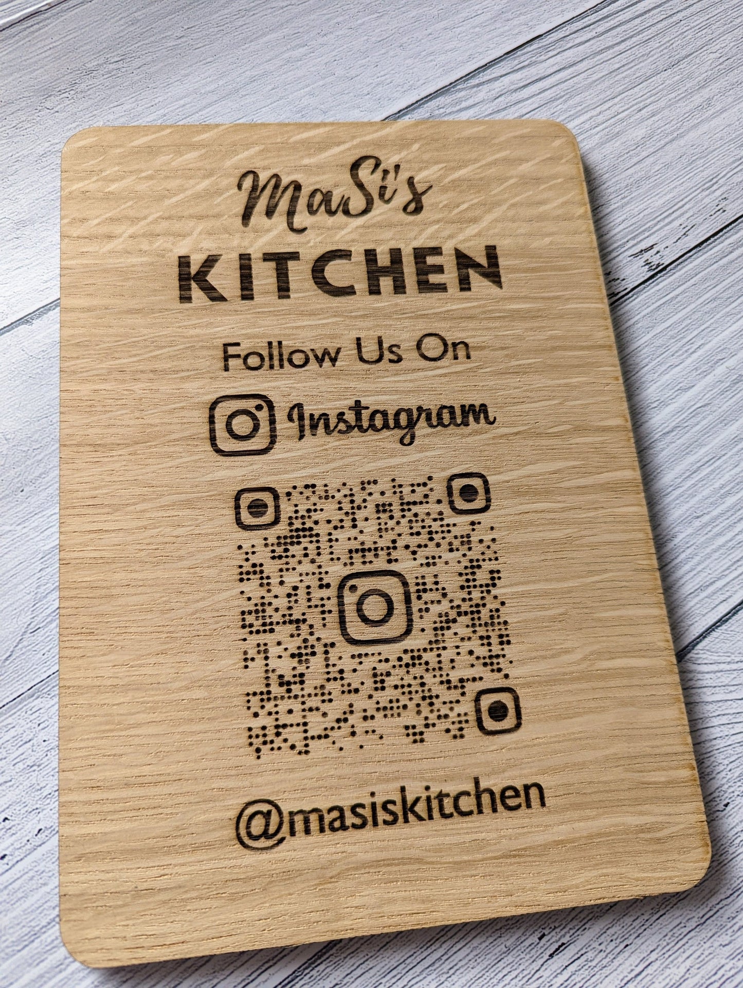 Wooden Social Media Sign, "Follow us on" Sign, QR Code Sign, Oak