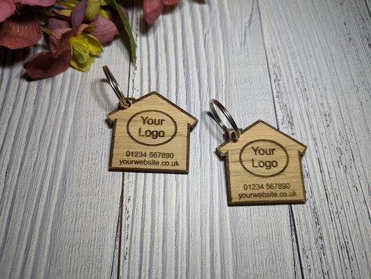 Personalised Estate Agent Keyrings - Logo Keyrings - Sustainable Wood - Business Keyring