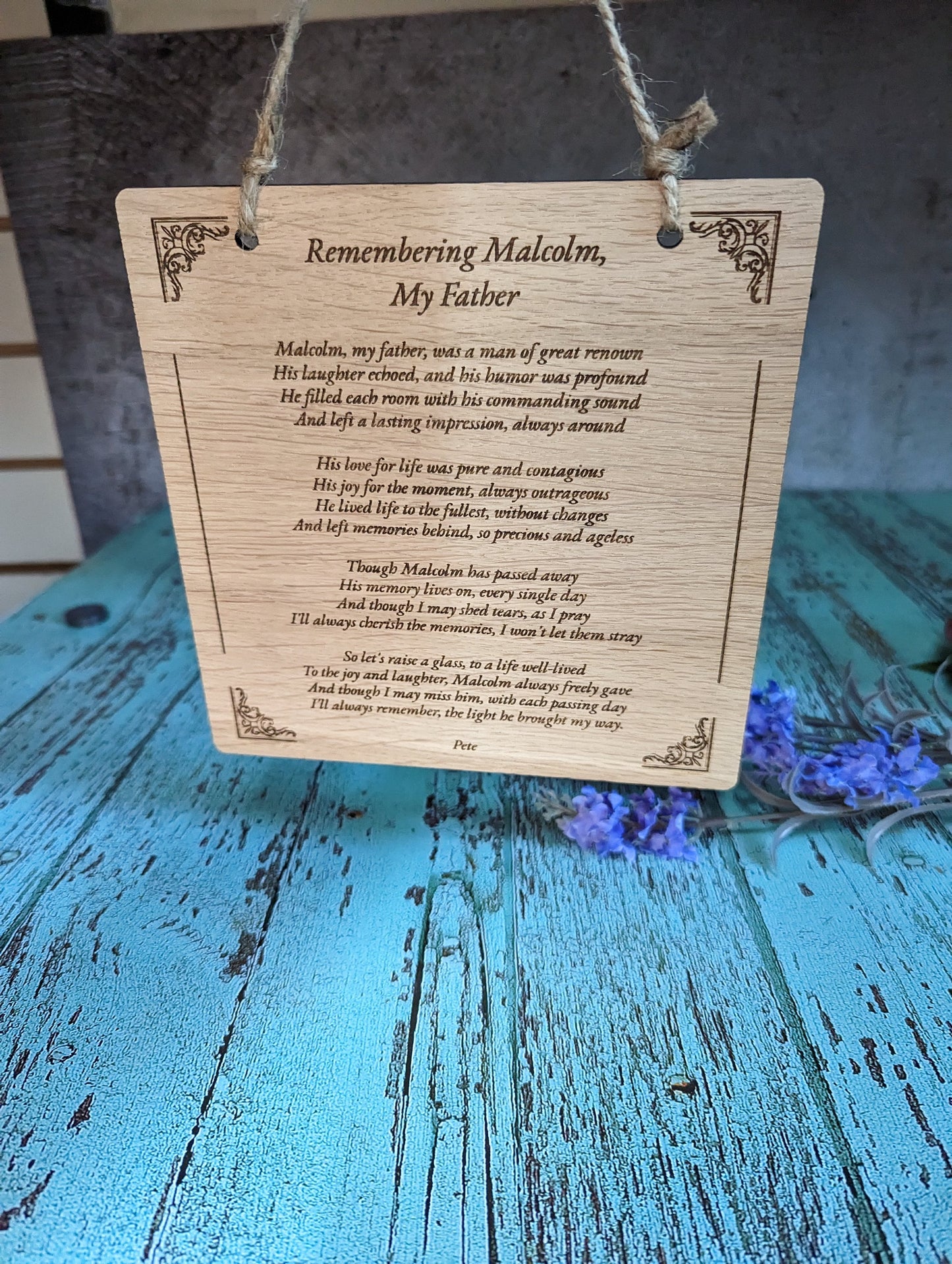 Personalised Wooden Poem Sign | Oak | 190x190mm | Your Poem Engraved