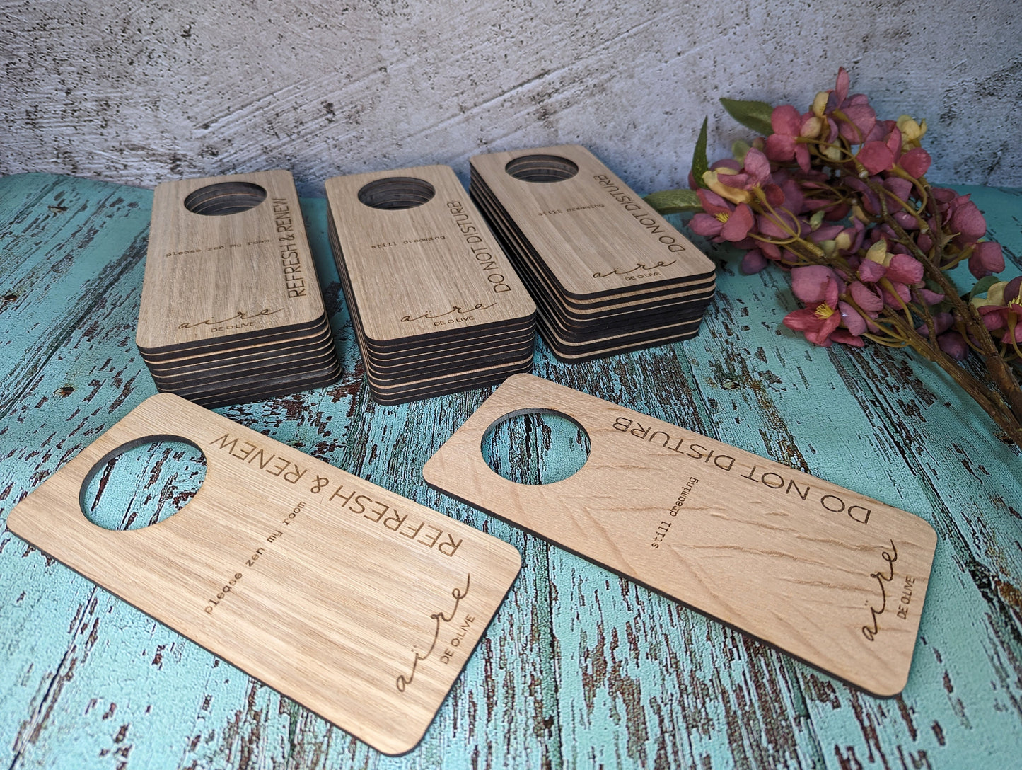 Hotel Door Hangers - Free Design Service, Wooden "Please Clean the Room" and "Please Do Not Disturb" Door Signs, Hotel Sign, Bedroom Signs
