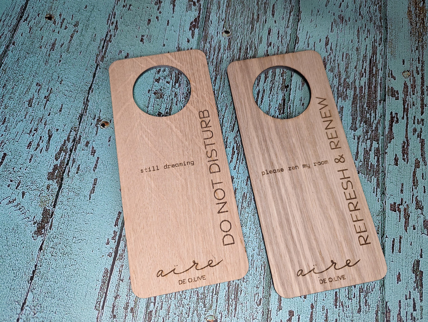Personalised Wooden Door Hanger - "Please Clean the Room" and "Please Do Not Disturb" - Hotel Sign, Bedroom Sign, Oak, Bulk