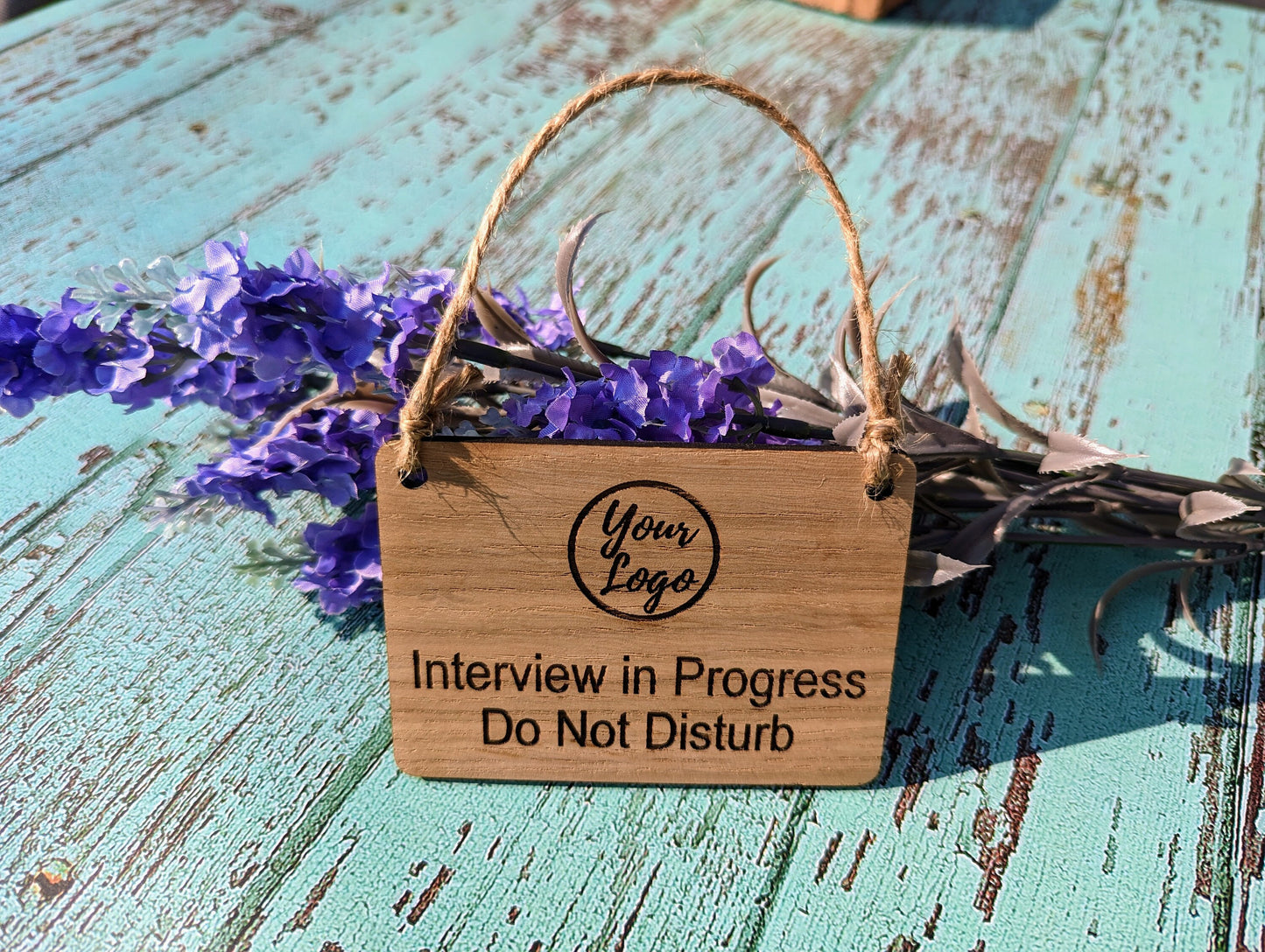 Interview in Progress, Do Not Disturb - Hanging Sign, 4 Sizes, Add Your Text or Logo, Personalised Wooden Hanging Sign,Door Sign