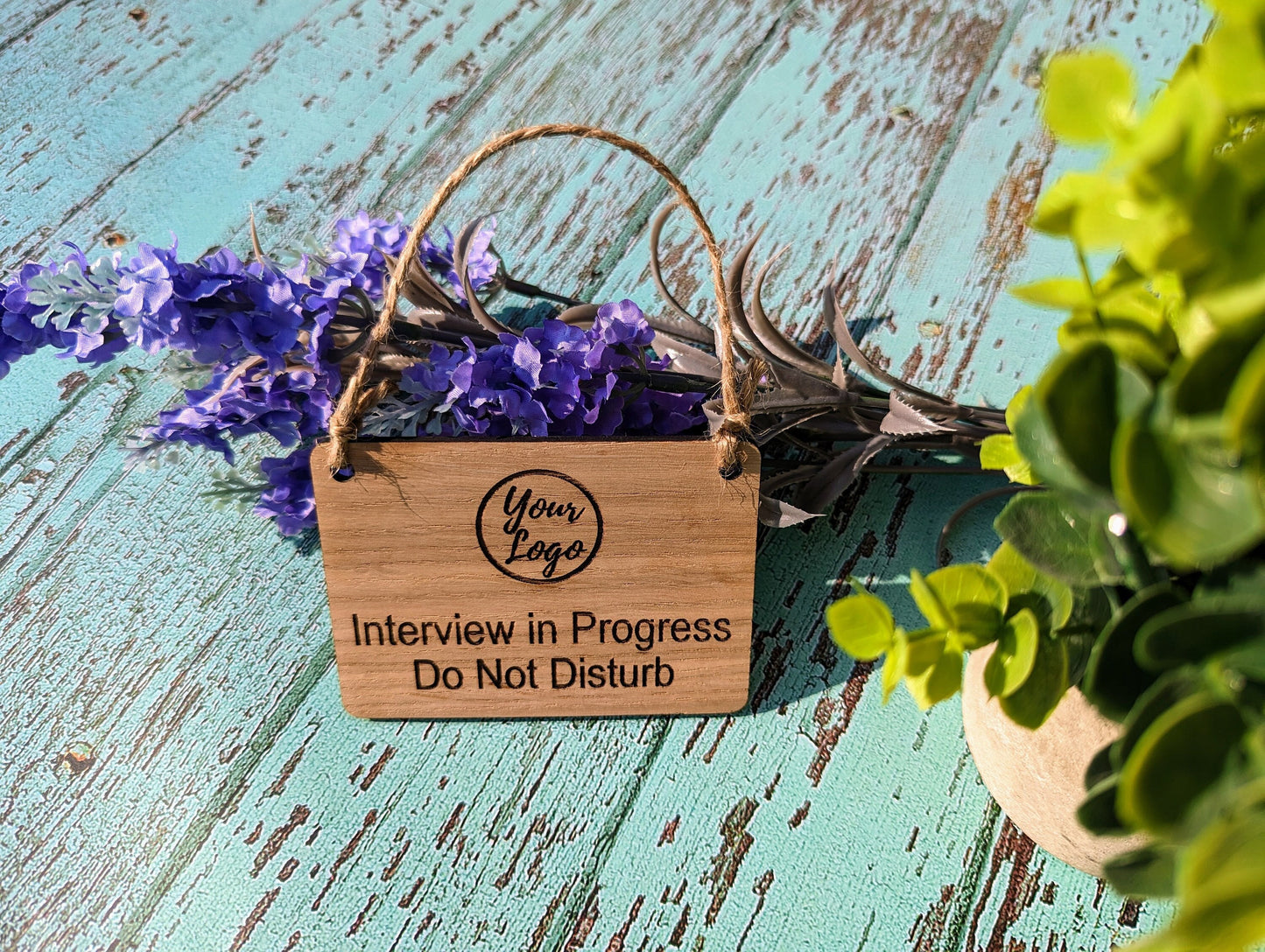 Interview in Progress, Do Not Disturb - Hanging Sign, 4 Sizes, Add Your Text or Logo, Personalised Wooden Hanging Sign,Door Sign