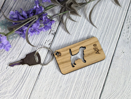 Personalised Beagle Dog Wooden Keyring | Oak Dog Keychain | Gift For Beagle Parent | Doggy Key Tag Gift