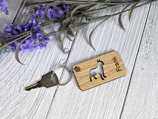 Personalised Boston Terrier Wooden Keyring | Oak Dog Keychain | Gift For Boston Terrier Parent | Doggy Key Tag Gift