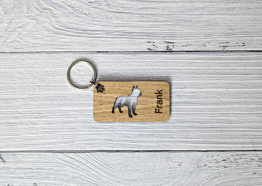 Personalised Boston Terrier Wooden Keyring | Oak Dog Keychain | Gift For Boston Terrier Parent | Doggy Key Tag Gift