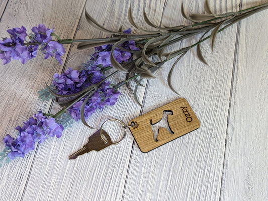Personalised Airedale Terrier Wooden Keyring | Oak Dog Keychain | Gift For Airedale Parent | Doggy Key Tag Gift