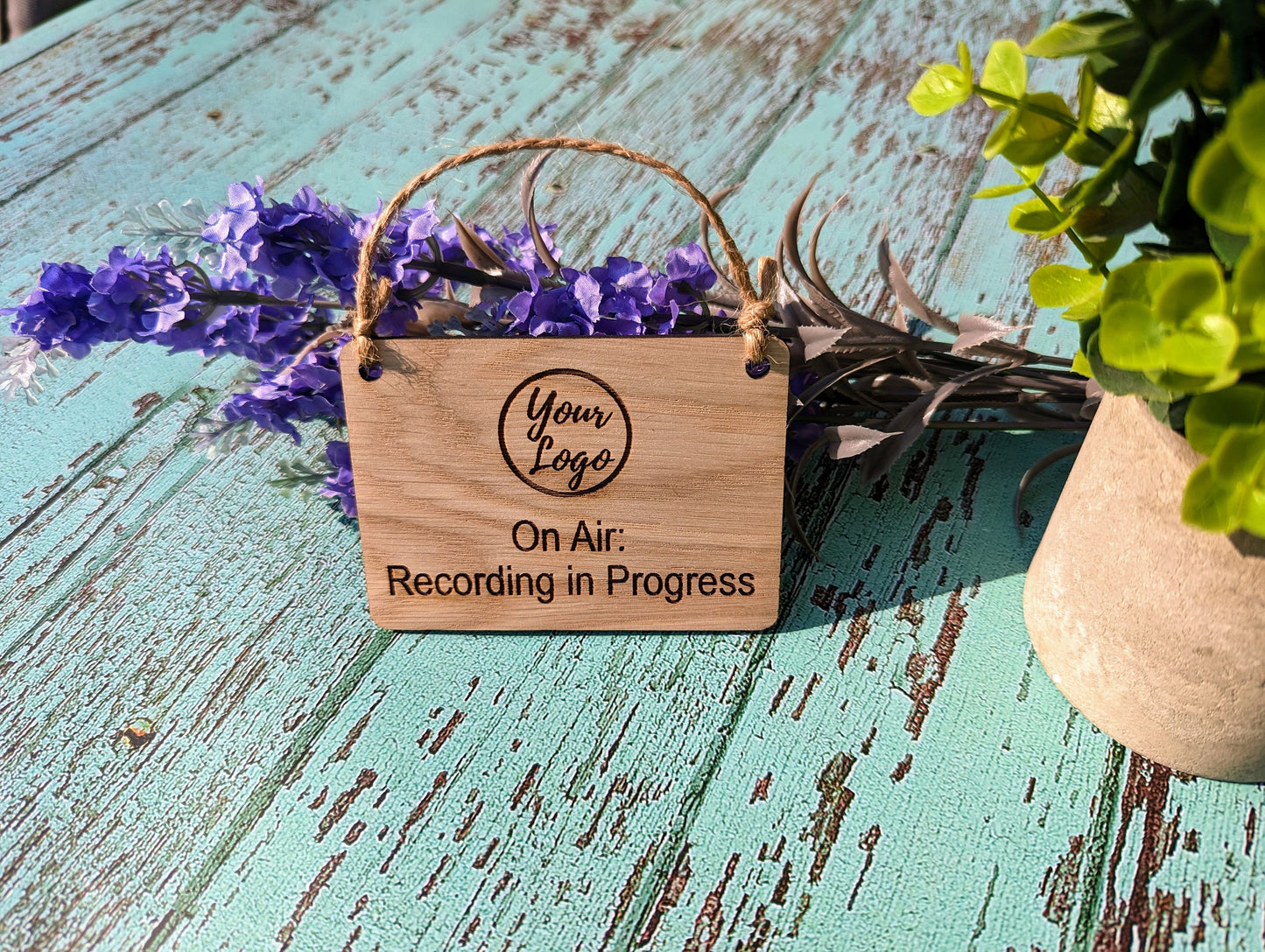 Personalised "On Air: Recording in Progress" Hanging Sign - 4 Sizes, Add Your Text or Logo, Wooden Hanging Sign, Door Sign, Podcaster