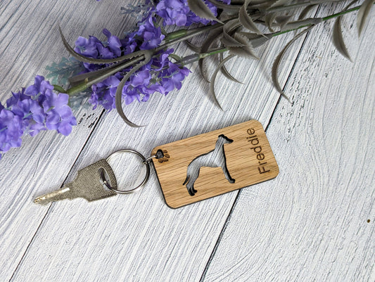 Personalised Whippet Wooden Keyring | Oak Dog Keychain | Gift For Whippet Parent | Doggy Key Tag Gift
