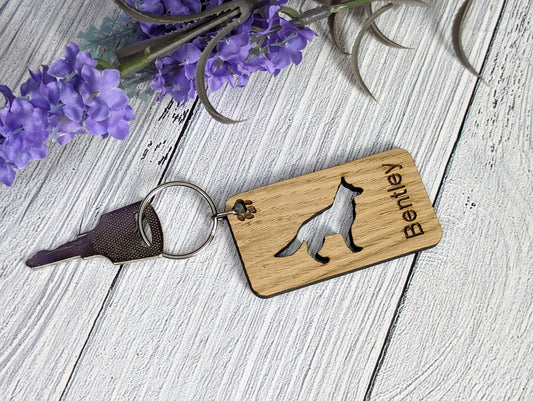 Personalised German Shepherd Wooden Keyring | Oak Dog Keychain | Gift For German Shepherd Parent | Doggy Key Tag Gift