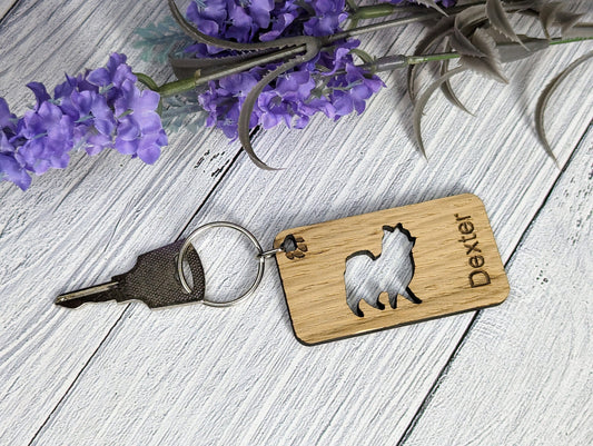 Personalised Pomeranian Wooden Keyring | Oak Dog Keychain | Gift For Pomeranian Parent | Doggy Key Tag Gift