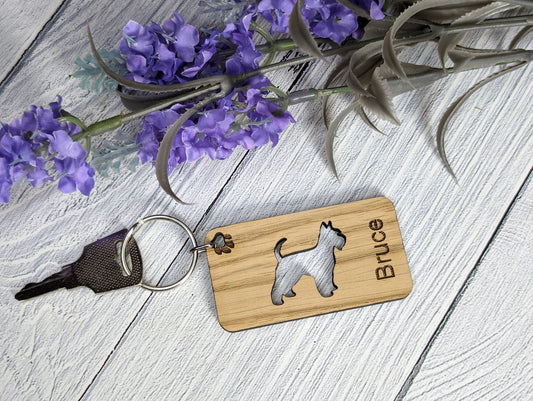 Personalised Schnauser Wooden Keyring | Oak Dog Keychain | Gift For Schnauser Parent | Doggy Key Tag Gift
