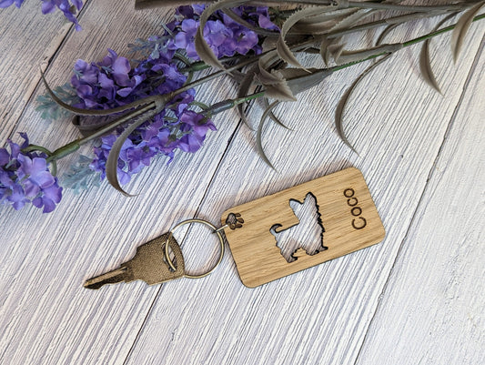 Personalised Yorkshire Terrier Wooden Keyring | Oak Dog Keychain | Gift For Yorkie Parent | Doggy Key Tag Gift