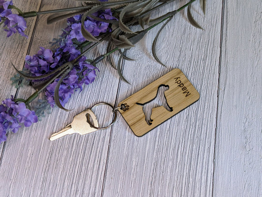 Personalised Border Terrier Wooden Keyring | Oak Dog Keychain | Gift For Border Terrier | Doggy Key Tag Gift