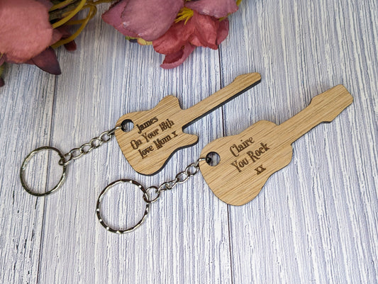 Custom Wooden Guitar Keyrings - Acoustic & Electric - Personalised Music Gift - Bag Charm - Bag Tag
