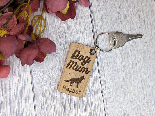 Personalised German Shepherd Dog Mum Wooden Keyring | Oak Dog Keychain | Gift For German Shepherd Parent | Doggy Key Tag Gift