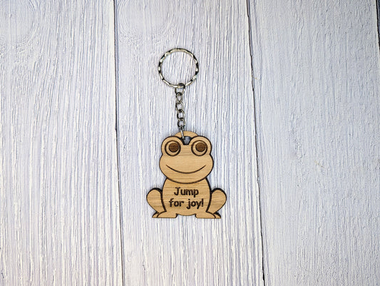 Wooden Frog Keyring | Jump For Joy | Bag Tag | Can Be Personalised | Oak Veneered MDF