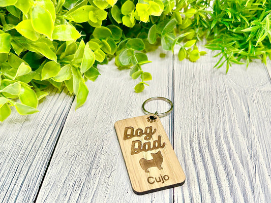Personalised Long-Haired Chihuahua Dog Dad Wooden Keyring | Oak Dog Keychain | Gift For Long-Haired Chihuahua Parent | Doggy Key Tag Gift