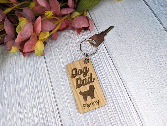 Personalised Shih Tzu Dog Dad Wooden Keyring | Oak Dog Keychain | Gift For Shih Tzu Parent | Doggy Key Tag Gift