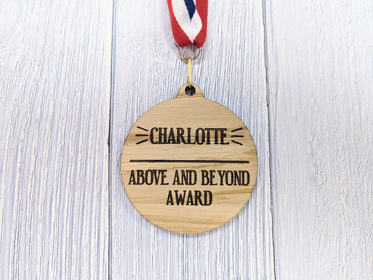 Wooden Medals for Customer Service Excellence: Personalised Recognition for Your Stellar Team with Tri-Coloured Ribbon