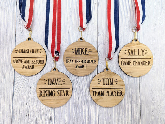 Wooden Medals for Customer Service Excellence: Personalised Recognition for Your Stellar Team with Tri-Coloured Ribbon