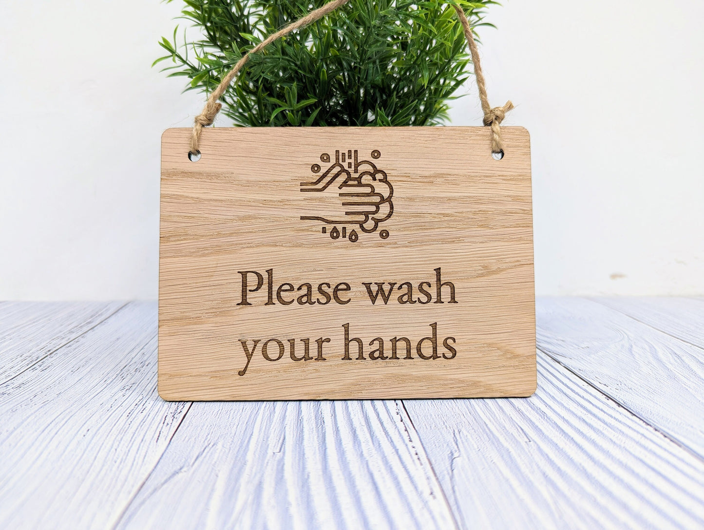 Please Wash Your Hands" Wooden Sign - Oak Veneered MDF - Ideal for Homes, Offices, Restaurants - Hygiene Reminder - Easy to Install