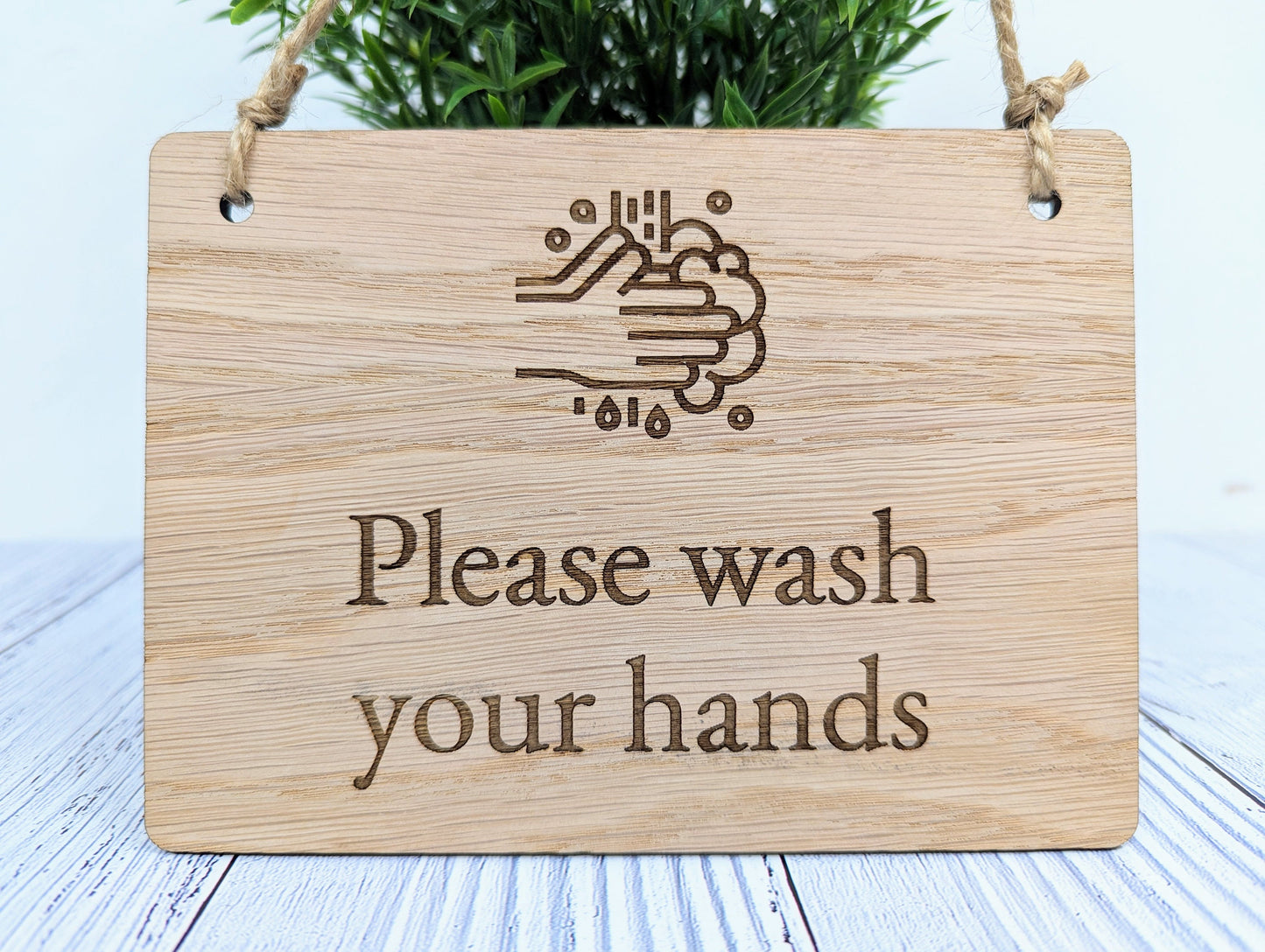 Please Wash Your Hands" Wooden Sign - Oak Veneered MDF - Ideal for Homes, Offices, Restaurants - Hygiene Reminder - Easy to Install