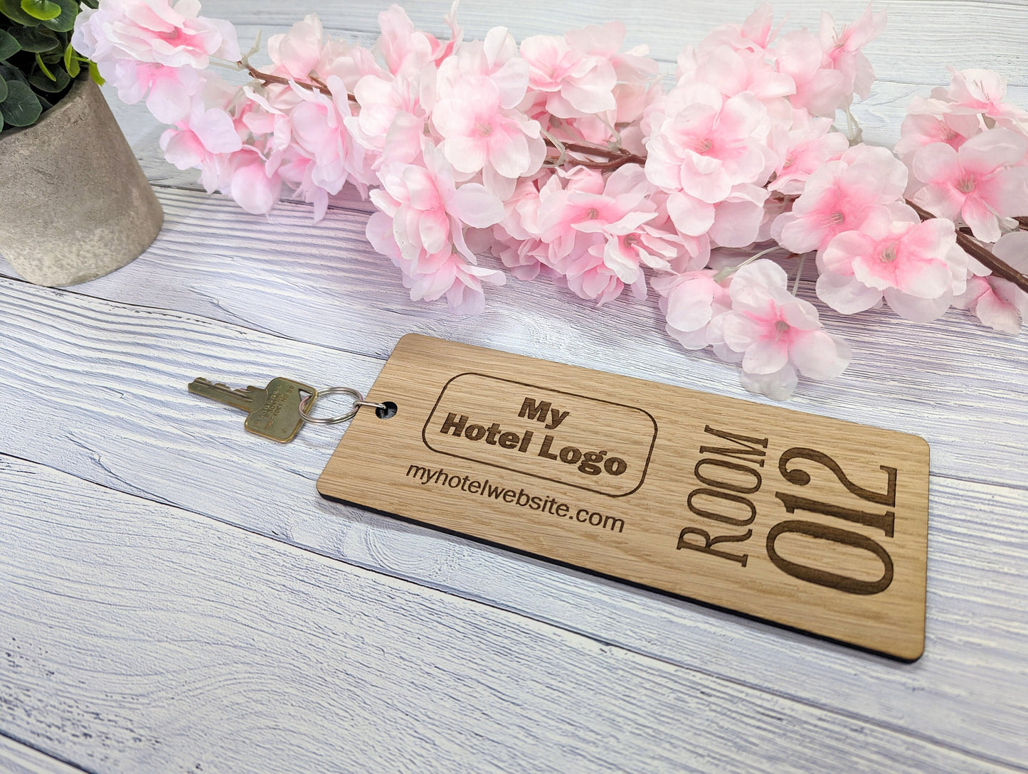 Extra-Large 200x80mm Wooden Hotel Keyrings - Customisable with Hotel Name/Logo & Room Number - Ideal for Luxury Hotels