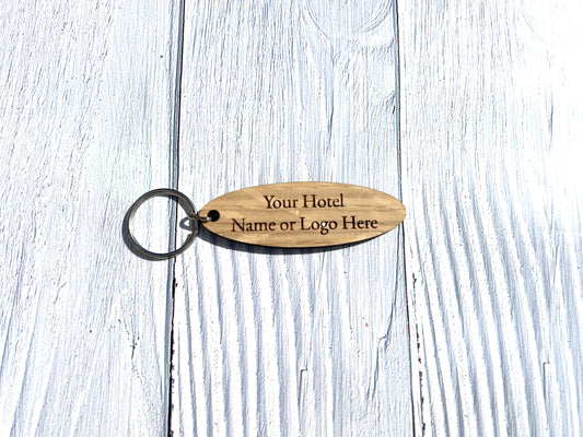 Personalised Oval Hotel Keyrings | Custom Keyfobs | Wooden Keyring | Bulk | Oak Keyring | Bulk Keyrings Business