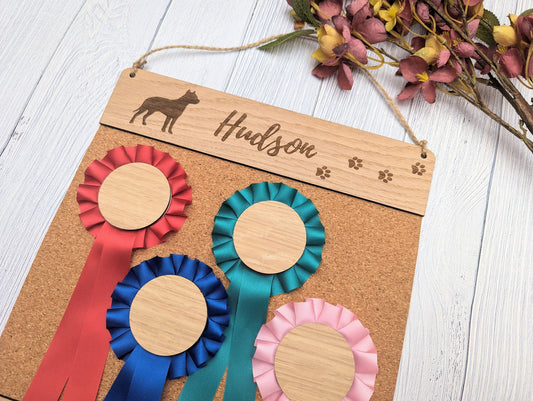 Personalised Wooden American Pit Bull Terrier Rosette Holder | Add Your Dog's Name | Rosette Display Board | Unique Gift
