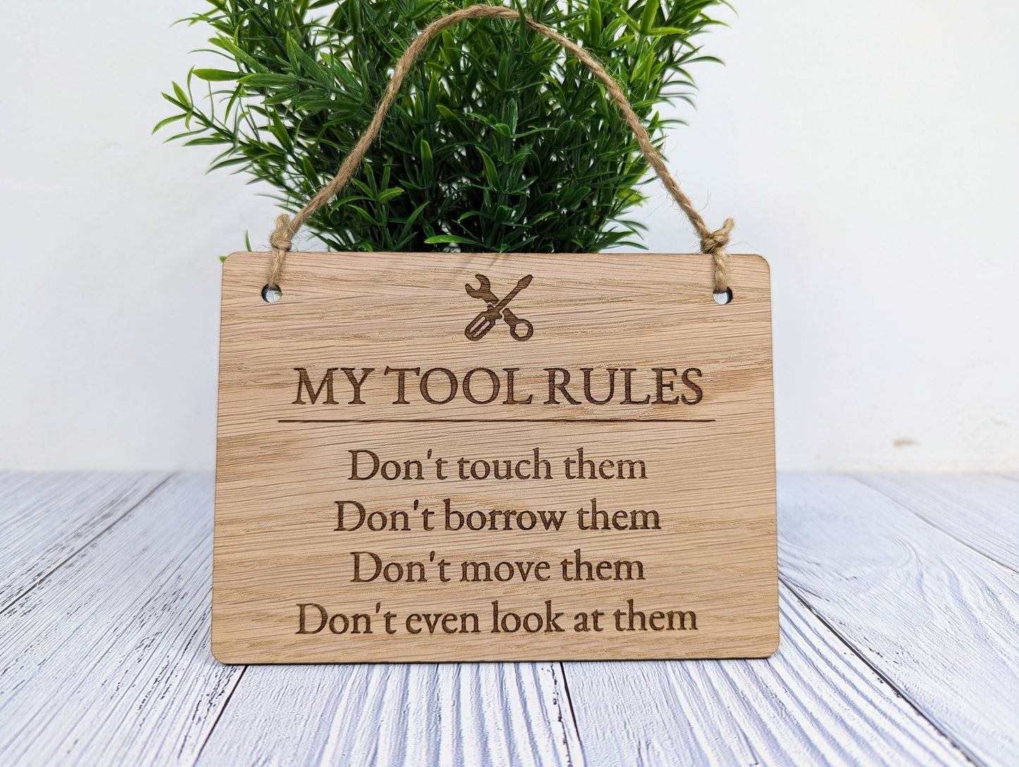 My Tool Rules - Funny Wooden Workshop Sign - Perfect Gift for Dad, Husband, or Grandad Who Loves His Tools - Workshop Decor