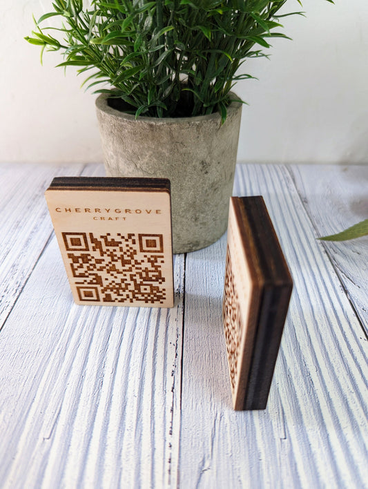 Customisable Birch/Poplar Wooden QR Code & Logo Block for Restaurants, Cafes - Bulk Orders Welcome - 67x50x12mm