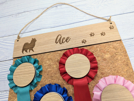 Personalised Pomeranian Rosette Holder - Custom Dog Show Award Display - Handcrafted Wooden Keepsake for Pet Lovers