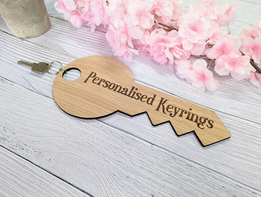 Oversized Key-Shaped Wooden Keyring - 297x138mm - Custom Engraved Text - Perfect for Special Events or Unique Gifts