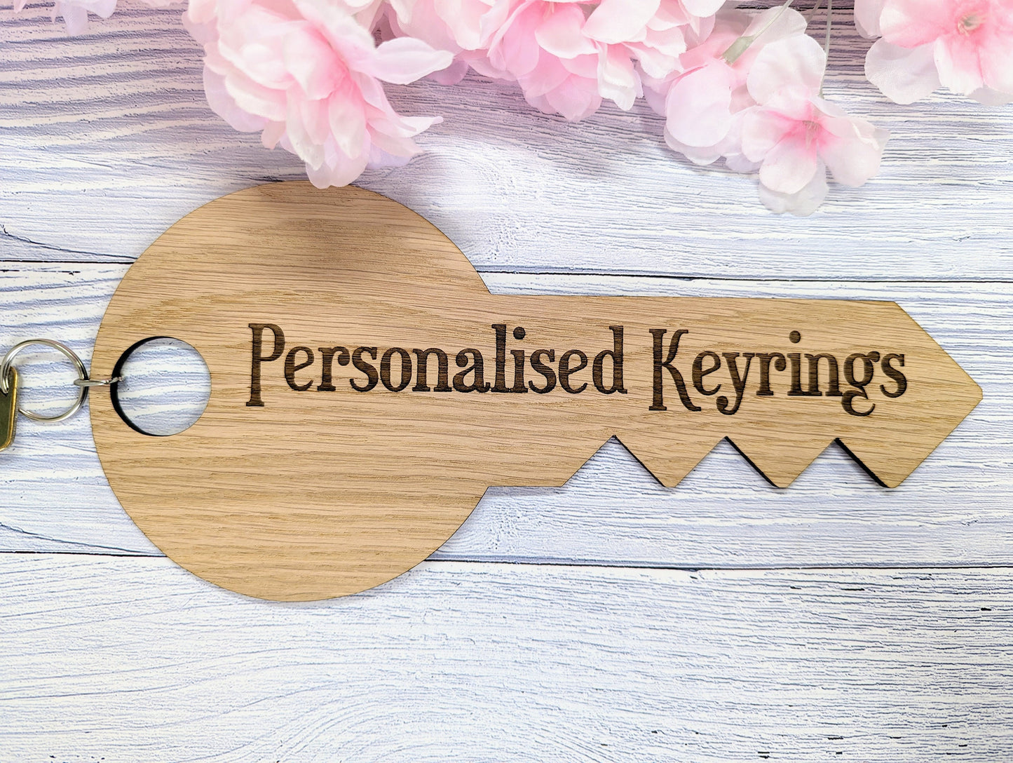 Oversized Key-Shaped Wooden Keyring - 297x138mm - Custom Engraved Text - Perfect for Special Events or Unique Gifts