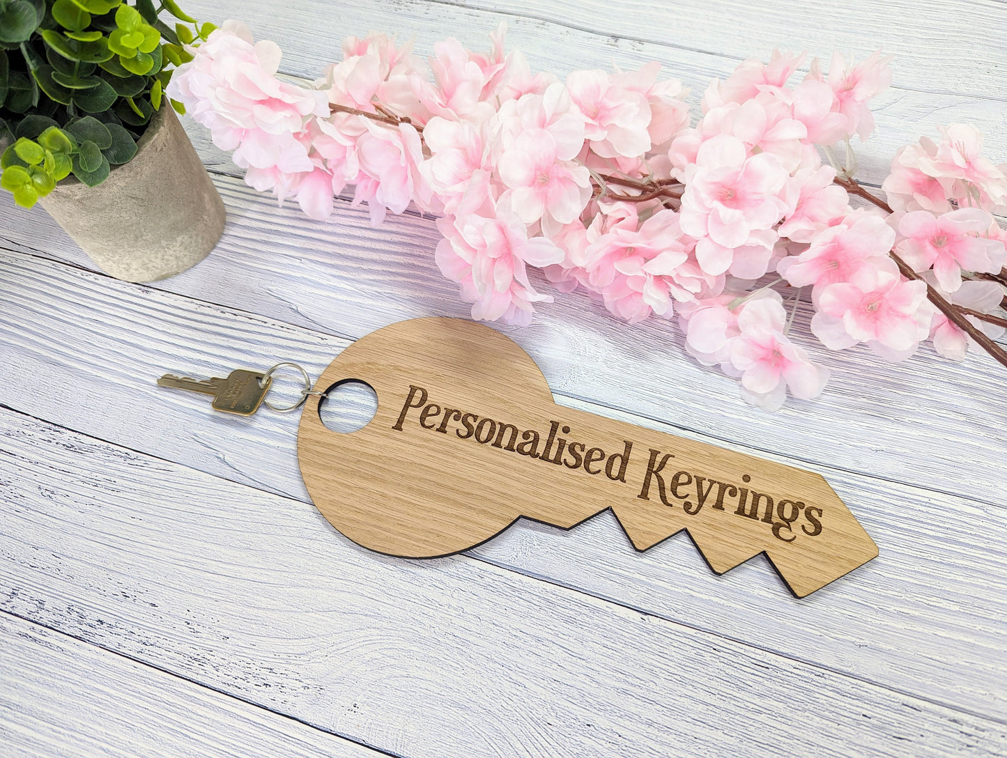 Oversized Key-Shaped Wooden Keyring - 297x138mm - Custom Engraved Text - Perfect for Special Events or Unique Gifts
