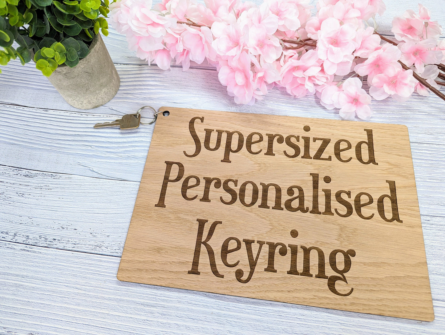 Supersized A4 Wooden Keyring - 297x210mm - Personalise with Any Text - Ideal for Special Occasions or Unique Gifts