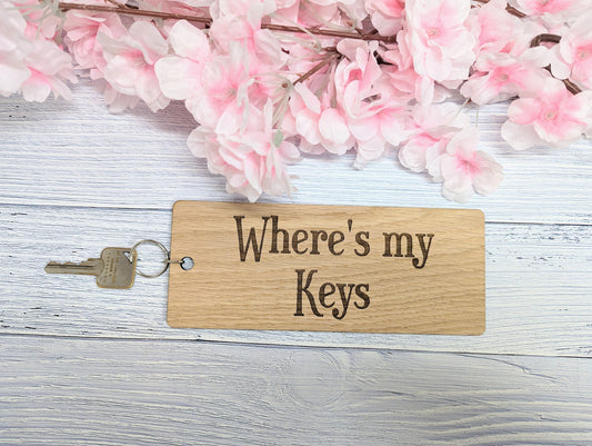 Extra-Large 200x80mm "Where's My Keys" Wooden Keyring - Ideal for First Car, New Home, or Those Who Misplace Keys