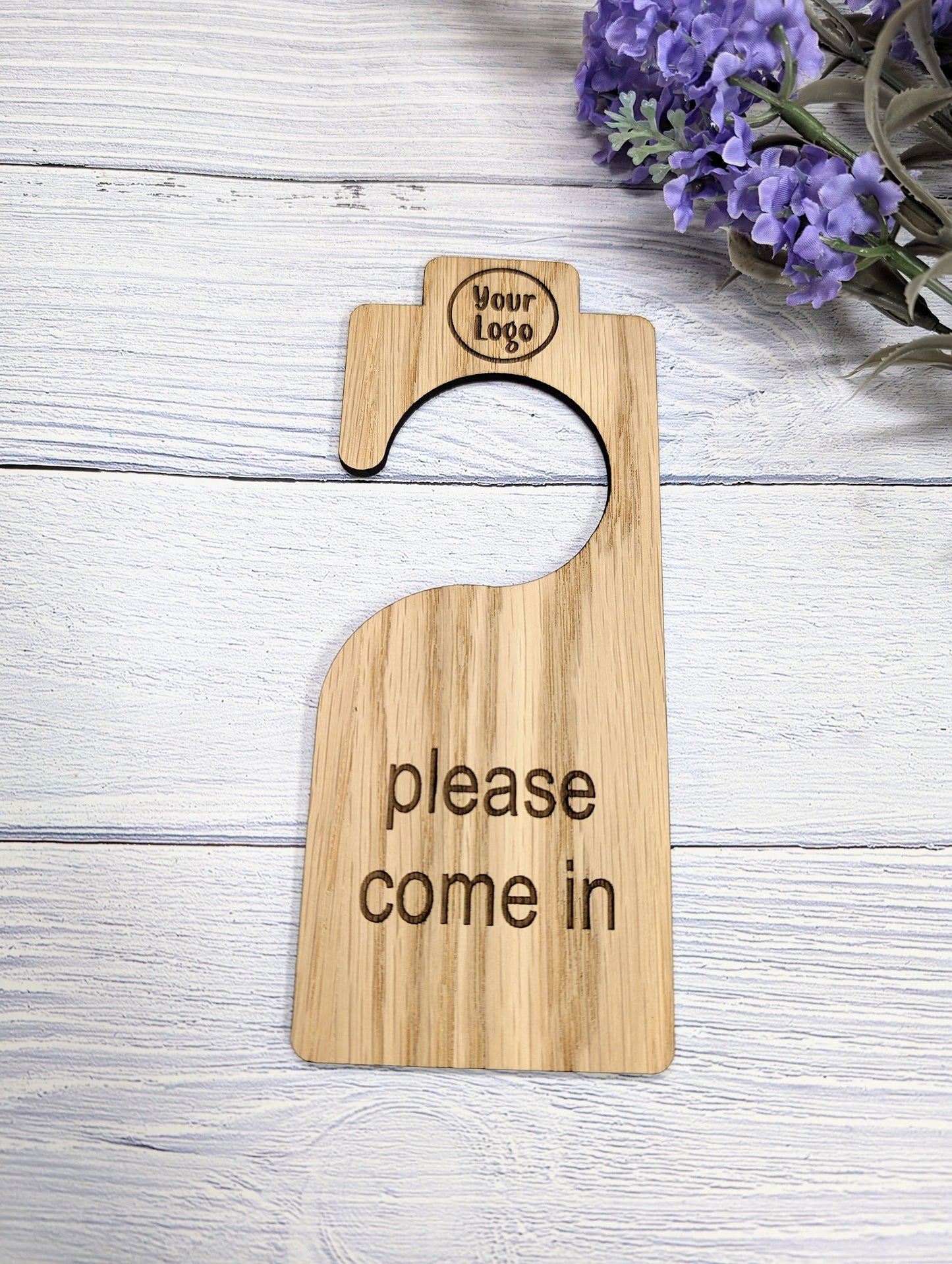 Personalised Double-Sided Door Hanger with Open Hook Design - Custom Messages & Logo Option - Ideal for Businesses and Homes