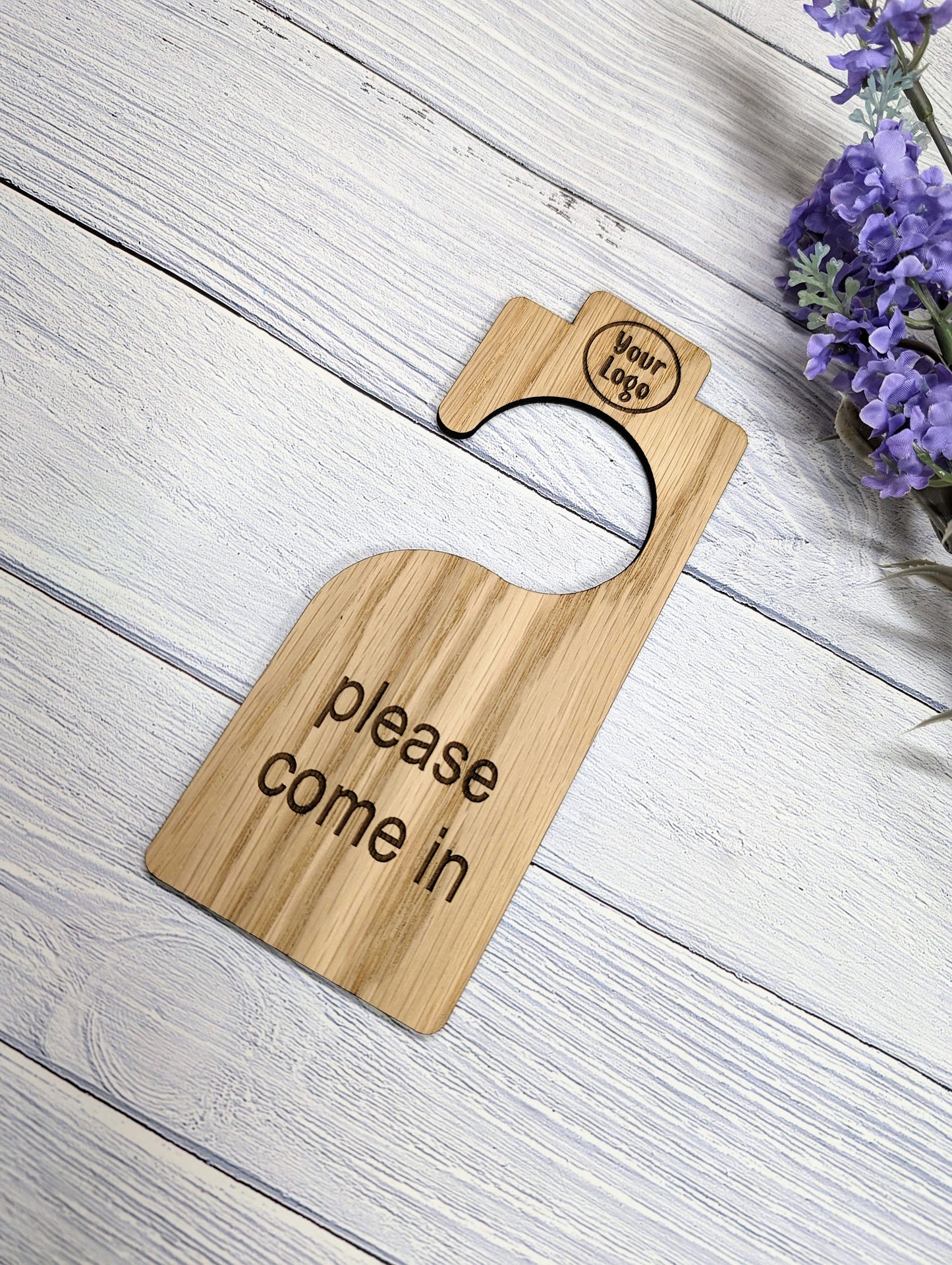 Personalised Double-Sided Door Hanger with Open Hook Design - Custom Messages & Logo Option - Ideal for Businesses and Homes