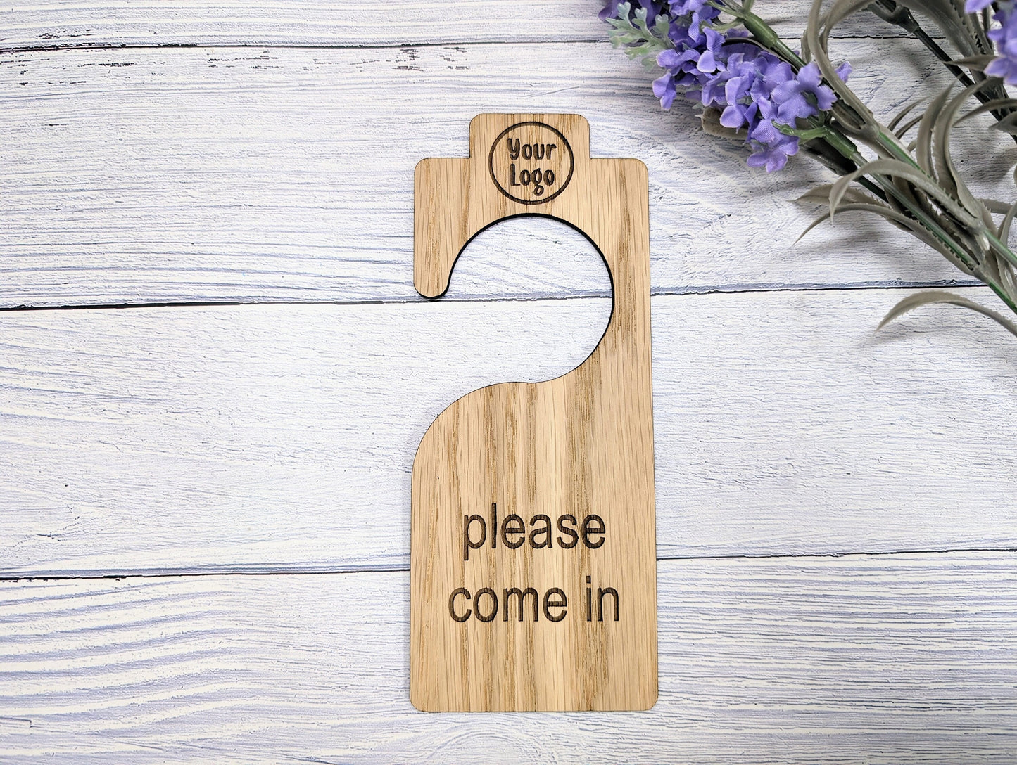 Personalised Double-Sided Door Hanger with Open Hook Design - Custom Messages & Logo Option - Ideal for Businesses and Homes