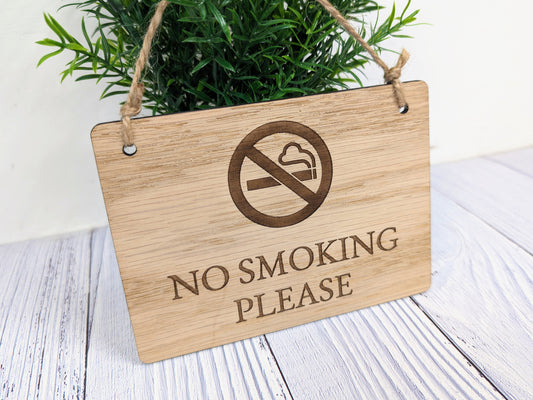 No Smoking Please, Wooden Sign | Oak Veneer | Wall Decor | Business Signage | Handcrafted in the UK