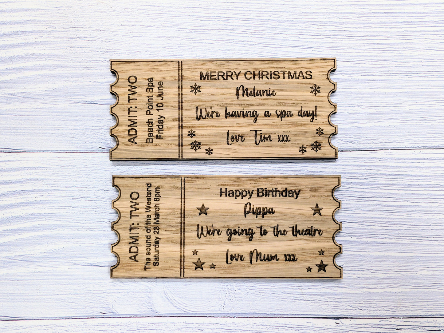 Personalised Magic Ticket - Custom Gift Experience Ticket in Oak Veneer - Perfect for Birthdays, Christmas, Anniversaries, Special Occasion