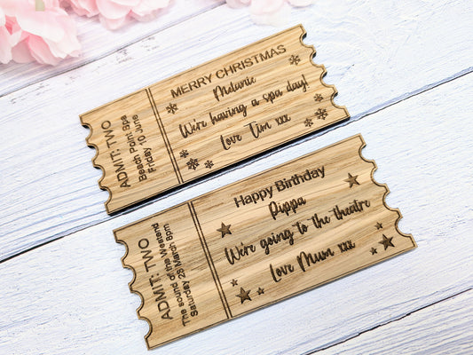 Personalised Magic Ticket - Custom Gift Experience Ticket in Oak Veneer - Perfect for Birthdays, Christmas, Anniversaries, Special Occasion
