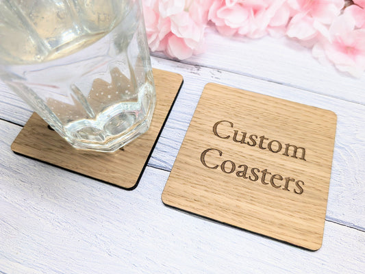 Custom Oak Veneer Square Coasters - Eco-Friendly Personalised Drink Coasters for Home Decor & Gifting, 90mm x90mm