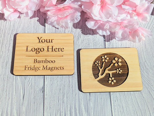 Personalised Bamboo Fridge Magnets: Engraved Logo, Sustainable Business Gifts